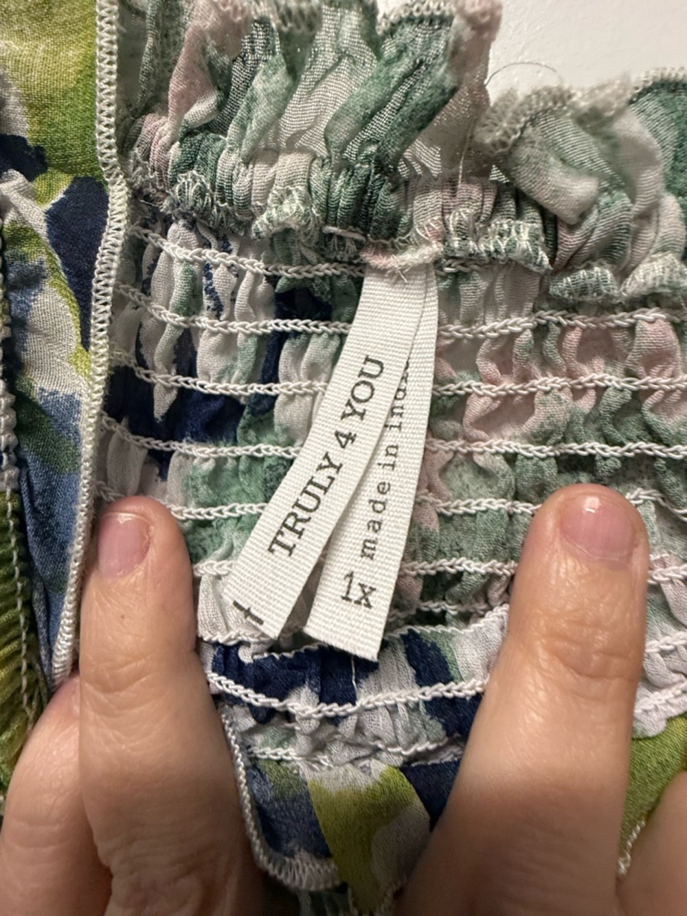 Boho Smocked Tie Dye Peplum Top 1X Green Blue Flutter Sleeve Flowy - Picture 4 of 6